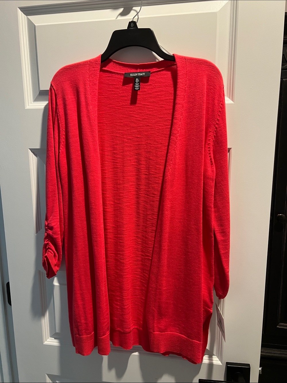 Ellen Tracy "Hibiscus" Open-Front Lightweight Cotton Cardigan